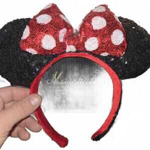 Sequin Minnie Mouse Ears Headband with Red Polka Dot Bow